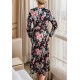 Women' S Long Sleeve Double Breasted Neckline Side Tie Crepe Full Length Dress, 12469