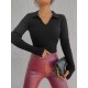 Women' S Black Polo Collar Finger Detail Knit Blouse 2047, 10897