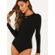 Kadın Uzun Kollu Bisiklet Yaka Viskon Bodysuit, 6705