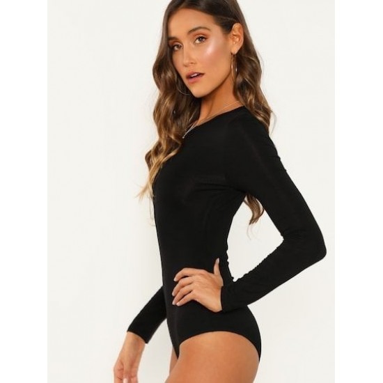 Kadın Uzun Kollu Bisiklet Yaka Viskon Bodysuit, 6705