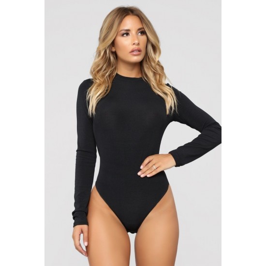 Kadın Uzun Kollu Bisiklet Yaka Viskon Bodysuit, 6705