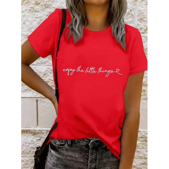 Kadın Kısa Kollu önü Yazı Baskılı Basic Süprem T-shirt , 14806