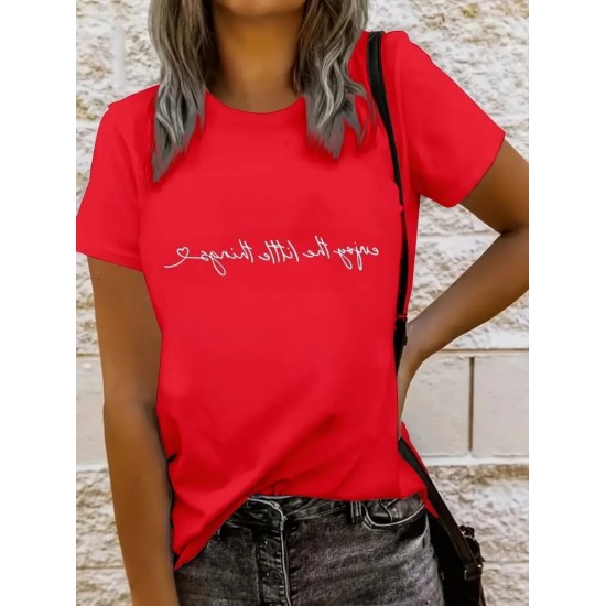 Kadın Kısa Kollu önü Yazı Baskılı Basic Süprem T-shirt , 14806