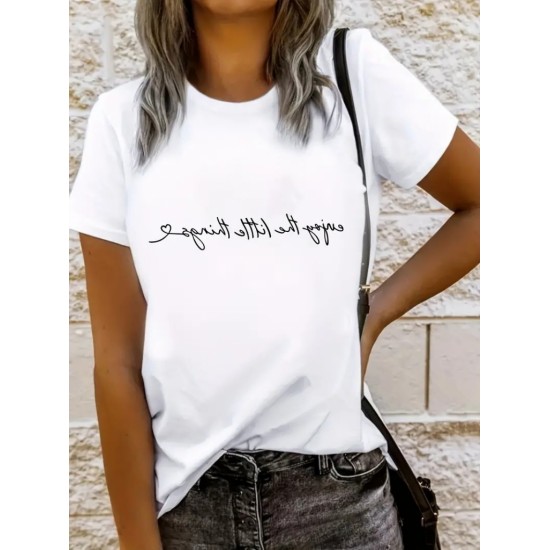 Kadın Kısa Kollu önü Yazı Baskılı Basic Süprem T-shirt , 14804