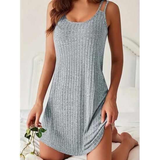 Women' S Strappy Round Neck Thick Ribbed Camisole Dress, 16741