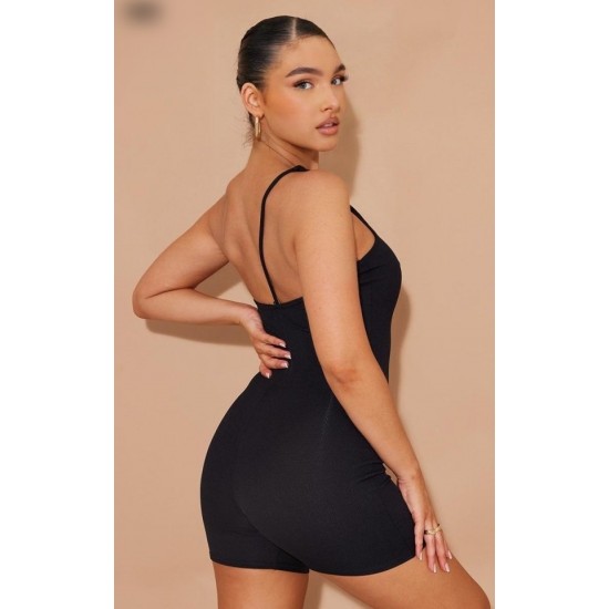 Kadın Asimetrik Askılı Mini Kaşkorse Bodycon Tulum , 17230