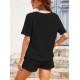 Women' S Short Sleeve Crew Neck Top And Bottom Waffle Two Piece Set , 18031