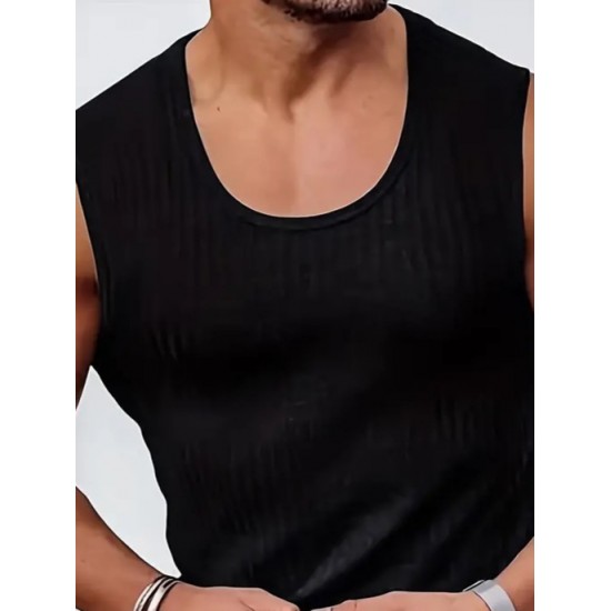 Men' S Sleeveless Crew Neck Thick Ribbed Camisole Blouse, 15087