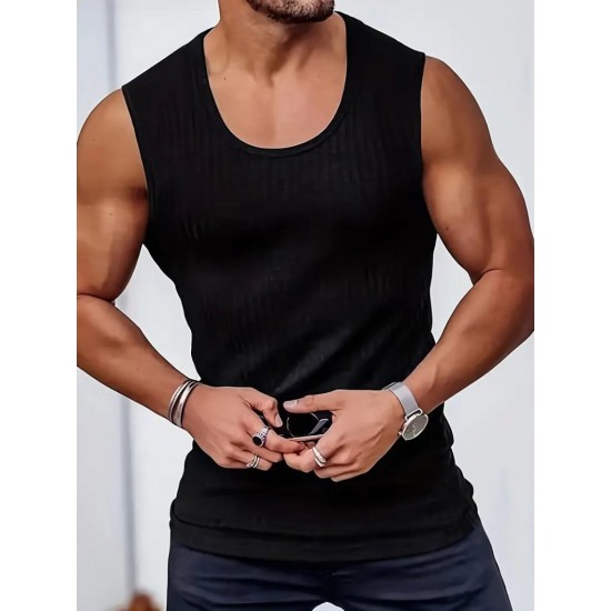 Men' S Sleeveless Crew Neck Thick Ribbed Camisole Blouse, 15087