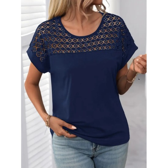 Women' S Short Sleeve Crew Neck Loose Viscose Blouse , 17212