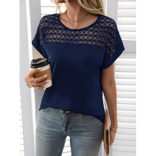 Women' S Short Sleeve Crew Neck Loose Viscose Blouse , 17212