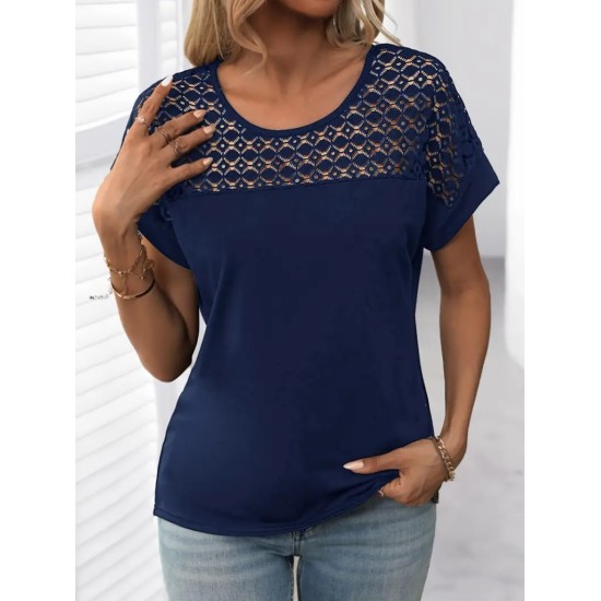 Women' S Short Sleeve Crew Neck Loose Viscose Blouse , 17212