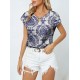 Women' S Short Sleeve Collar Detail Ethnic Pattern Single Jersey Blouse, 18113