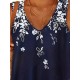 Women' S V-neck Floral Printed Sleeveless Casual Single Jersey Blouse, 17497