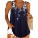 Women' S V-neck Floral Printed Sleeveless Casual Single Jersey Blouse, 17497