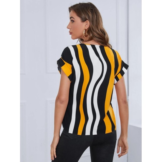 Women' S Short Bat Sleeve Crew Neck Jersey Blouse , 18127