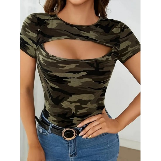 Women' S Short Sleeve Crew Neck Low-cut Jersey Blouse, 18160