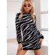 Women' S Long Sleeve Black And White Zebra Pattern Knit Dress , 5538