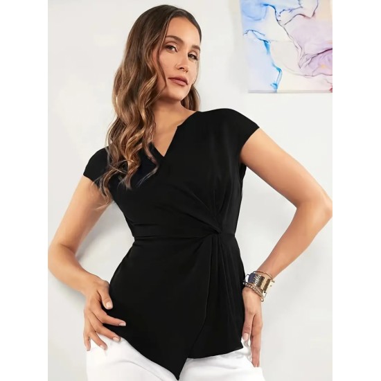 Women' S Short Sleeve V-neck Side Tie Detail Sandy Blouse , 17252