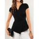 Women' S Short Sleeve V-neck Side Tie Detail Sandy Blouse , 17252