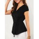 Women' S Short Sleeve V-neck Side Tie Detail Sandy Blouse , 17252