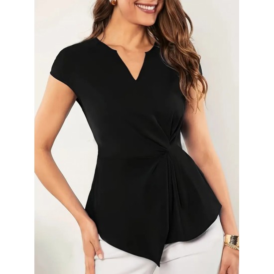 Women' S Short Sleeve V-neck Side Tie Detail Sandy Blouse , 17252