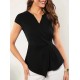 Women' S Short Sleeve V-neck Side Tie Detail Sandy Blouse , 17252