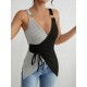 Women' S Strappy Ring Detail Double Color Asymmetric Knit Blouse , 18189