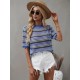 Women' S Short Sleeve Crew Neck Colorful Stripe Detailed Knit Blouse, 16015