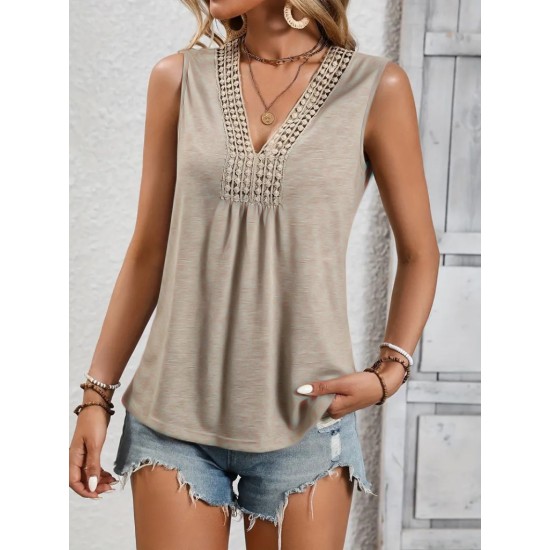 Women' S Sleeveless V-neck Lace Viscose Blouse , 18343