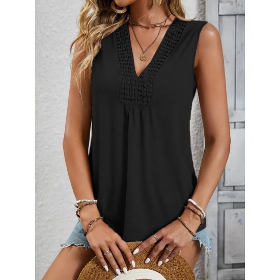 Women' S Sleeveless V-neck Lace Viscose Blouse , 18342