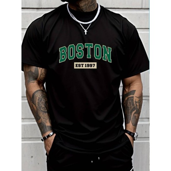 Men' S Boston Printed Single Jersey T-shirt , 18571