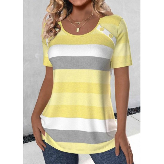 Women' S Short Sleeve Crew Neck Button Detail Single Jersey Blouse, 18507