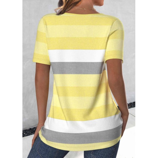 Women' S Short Sleeve Crew Neck Button Detail Single Jersey Blouse, 18507