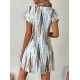 Women' S Crew Neck Short Double Sleeve Patterned Single Jersey Dress , 18235