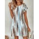 Women' S Crew Neck Short Double Sleeve Patterned Single Jersey Dress , 18235