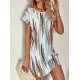 Women' S Crew Neck Short Double Sleeve Patterned Single Jersey Dress , 18235