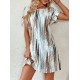 Women' S Crew Neck Short Double Sleeve Patterned Single Jersey Dress , 18235