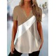 Women' S Short Sleeve V-neck Button Detail Printed Single Jersey Blouse, 16691