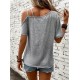 Women' S One-shoulder String Strap Short Sleeve Heart Printed Viscose Blouse , 18624