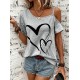 Women' S One-shoulder String Strap Short Sleeve Heart Printed Viscose Blouse , 18624