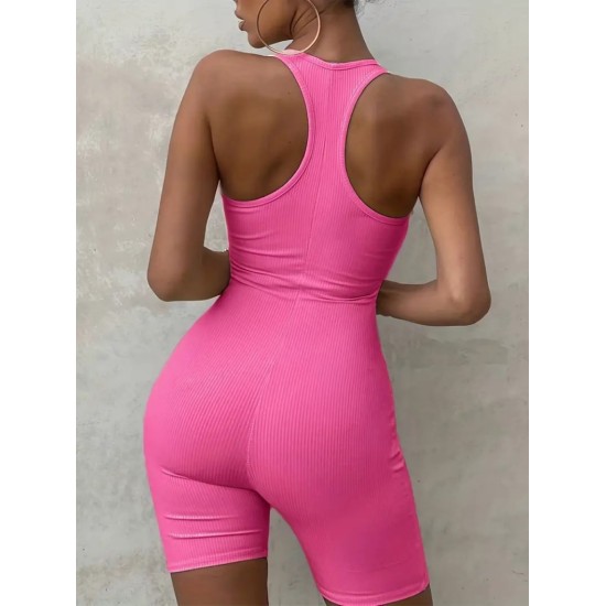 Kadın Kolsuz Sırt Sporcu Kesim Kaşkorse Mini Bodycon Tulum , 16770